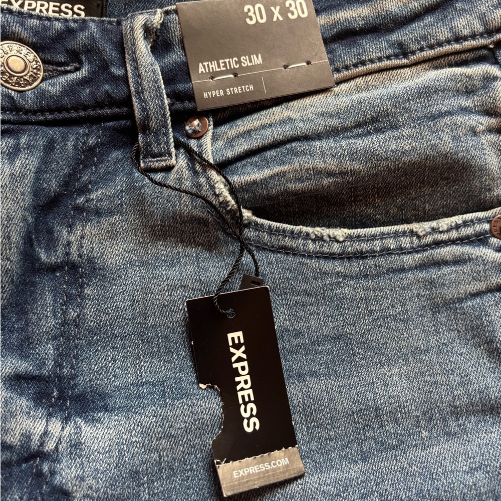 Express NWT Sz 30x30 athletic slim hyper stretch blue denim Men's Jeans - Picture 5 of 11